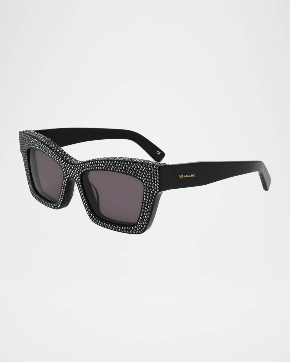 Crystal Embellished Acetate Cat-Eye Sunglasses